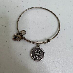 Alex And Ani B Initial Charm Bracelet Bangle Silver Tone‎ Wire Wrapped Dangle